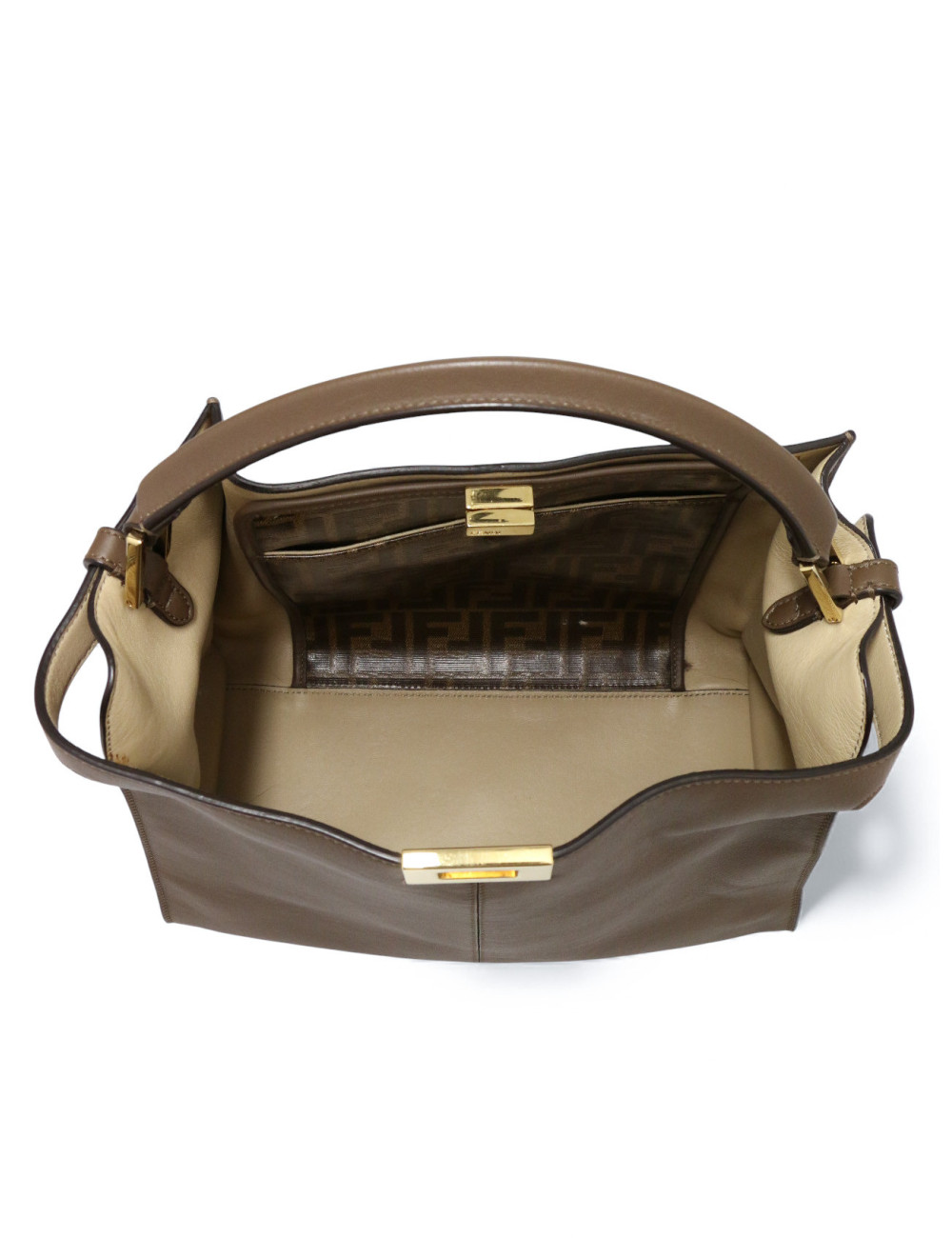 Peekaboo X-Lite Fendi en cuir taupe livré dans son dustbag Fendi.