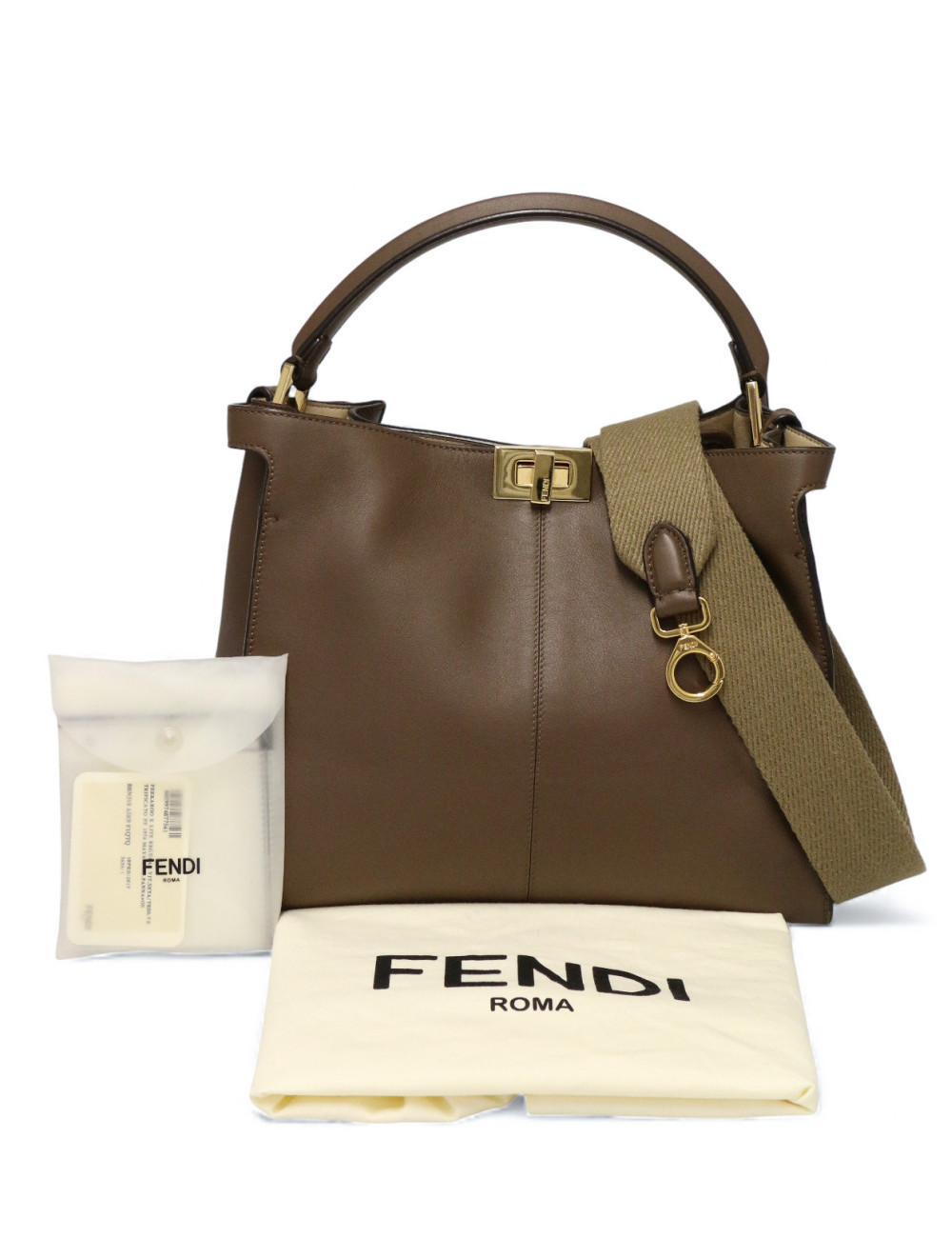 Peekaboo Fendi taupe en cuir lisse