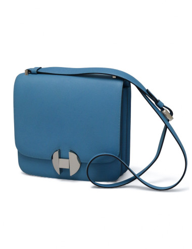 Sac HERMES 2002-20 cuir de veau Evercolor bleu du Nord