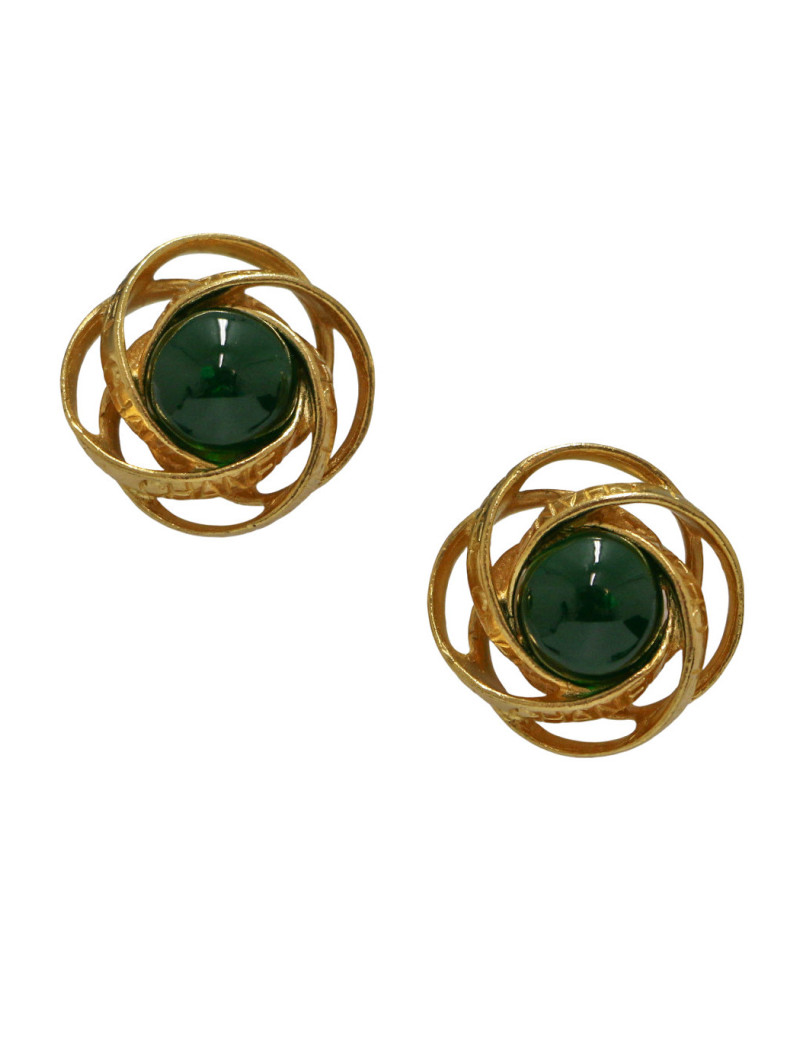 Clips CHANEL pâte de verre verte vintage