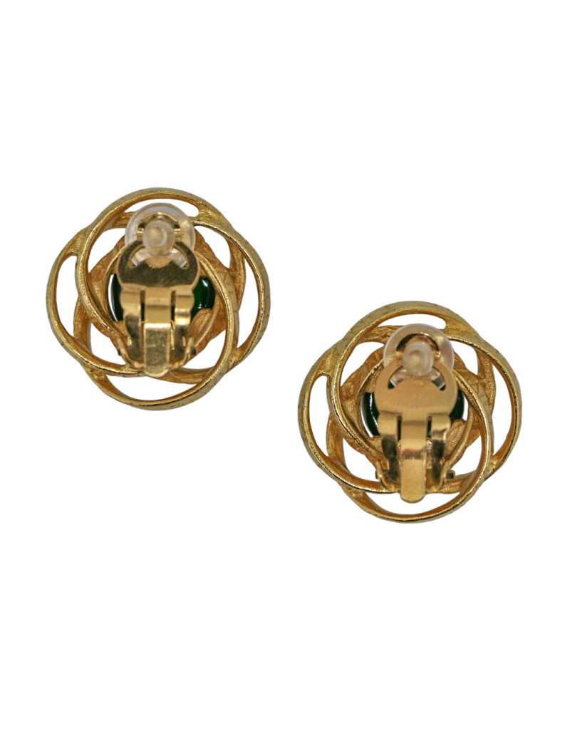 Clips CHANEL pâte de verre verte vintage