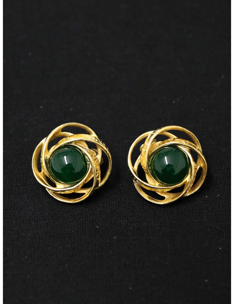 Clips CHANEL pâte de verre verte vintage