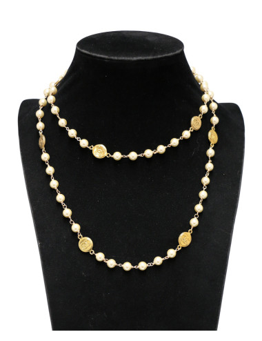 Collier Chanel vintage doré perles pâte de verre 2