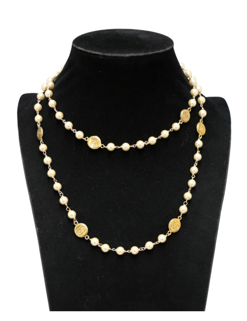Collier Chanel vintage doré perles pâte de verre