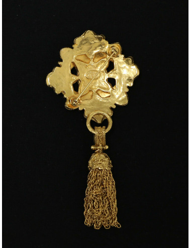 Broche Chanel vintage pâte de verre vert rouge 2