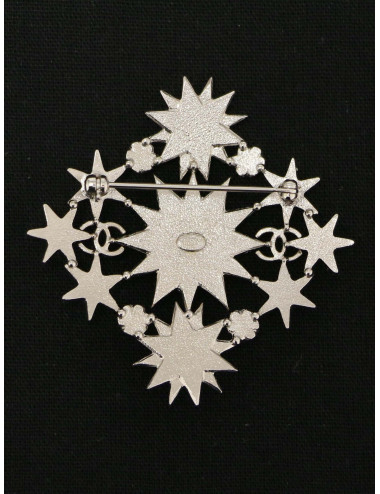 Chanel Starry Brooch Silver Metal and Crystals 2