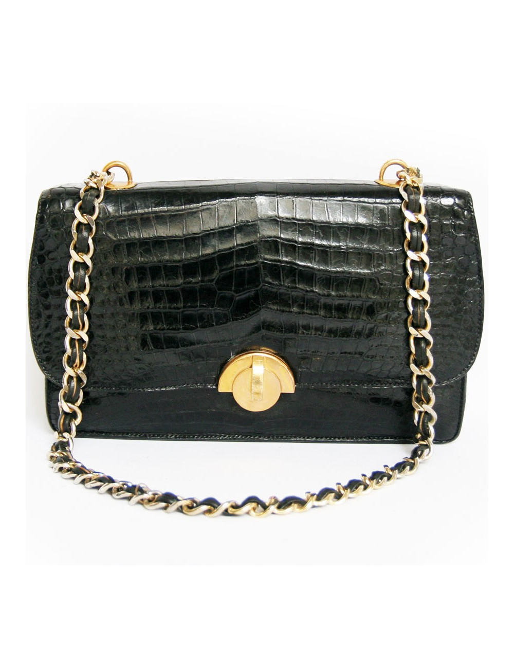 Sac HERMES vintage en crocodile porosus noir