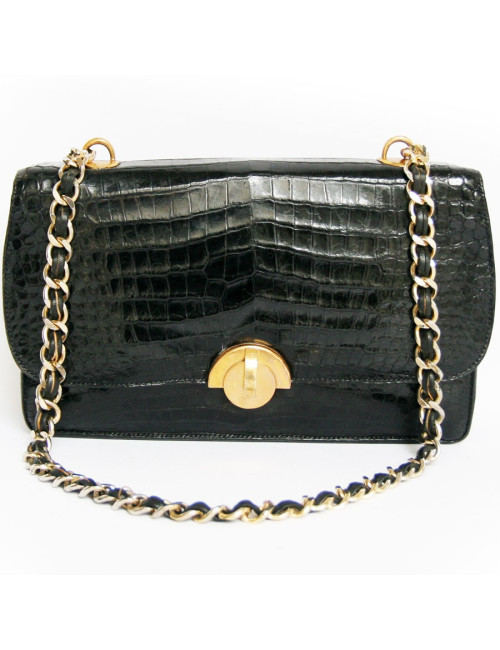 Sac HERMES vintage en crocodile porosus noir