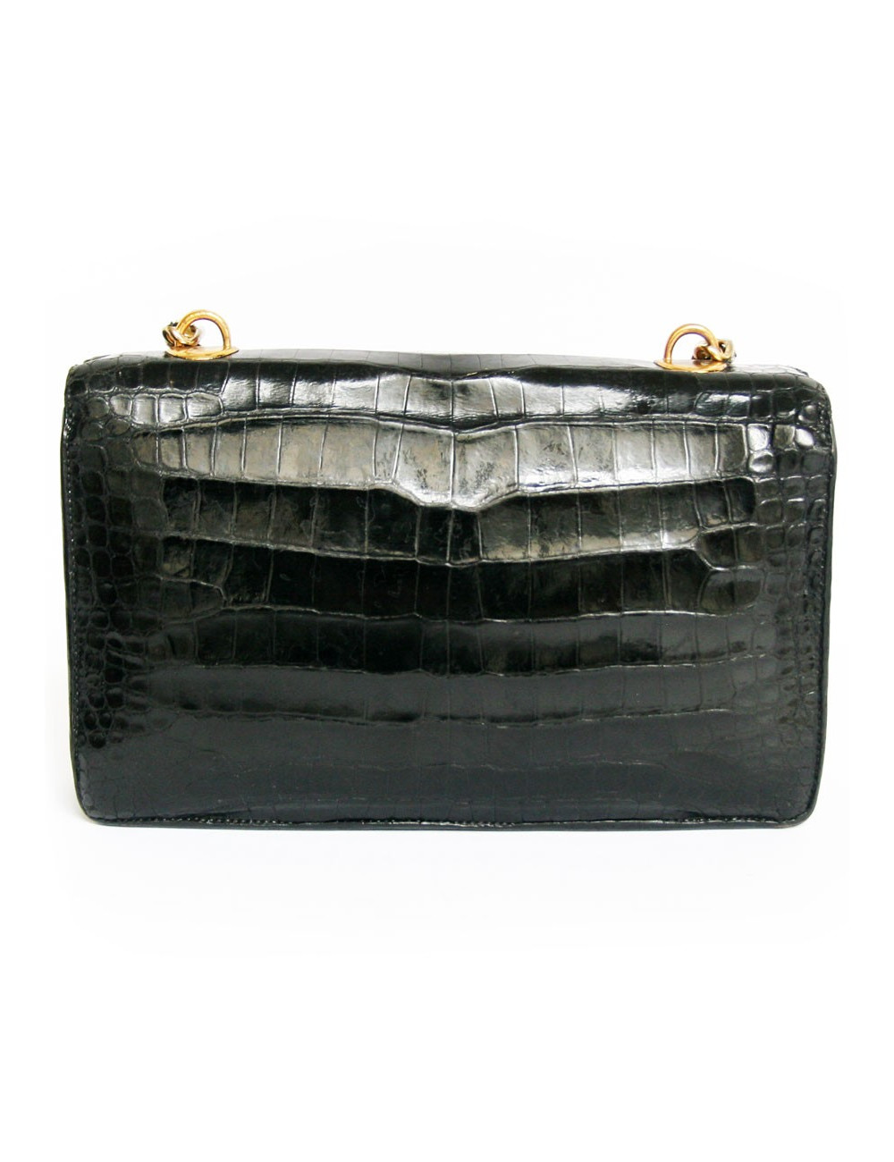 Sac HERMES vintage en crocodile porosus noir