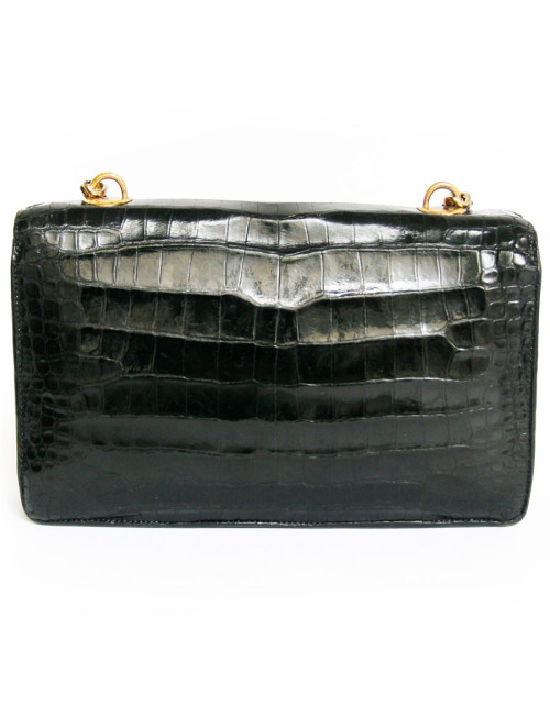 Sac HERMES vintage en crocodile porosus noir