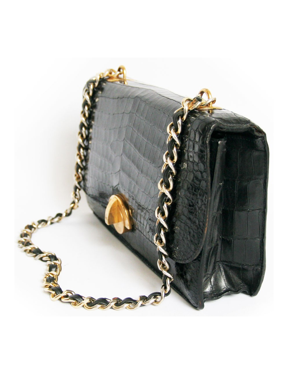 Sac HERMES vintage en crocodile porosus noir