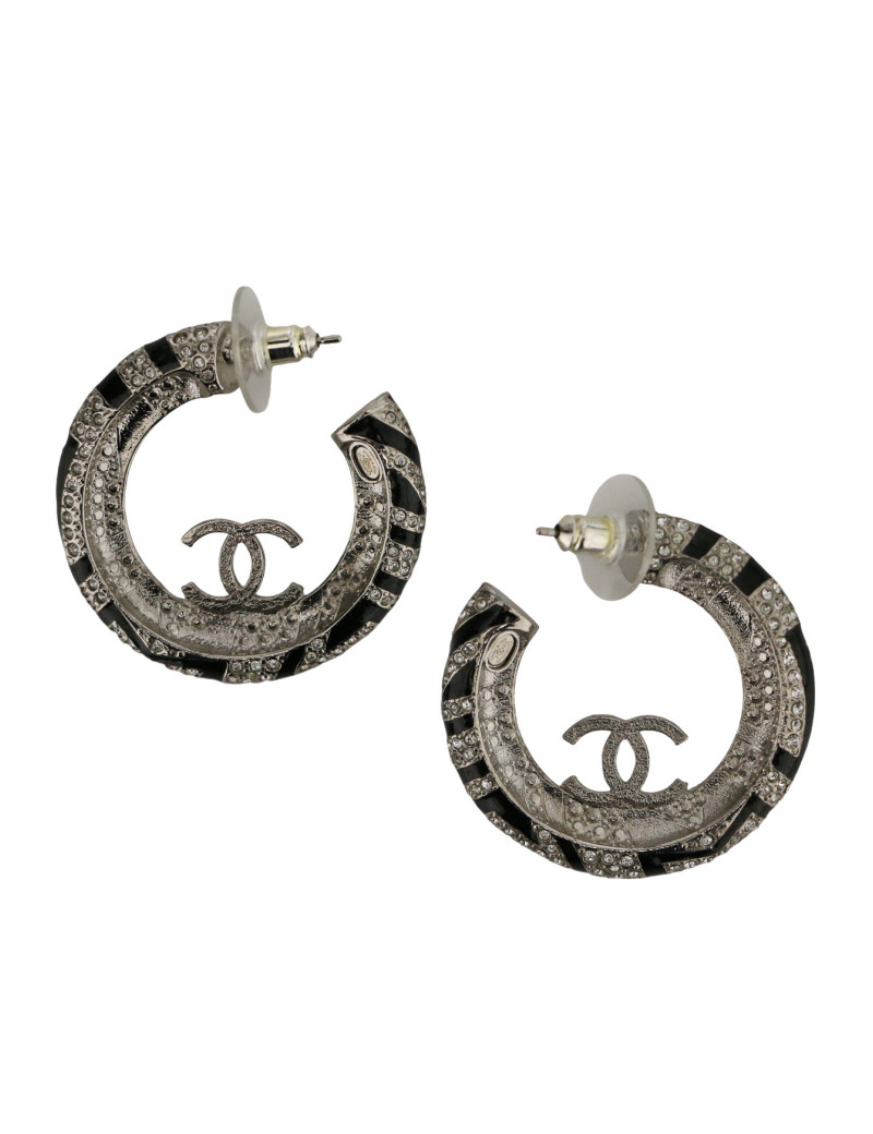 Créoles Chanel strass noir et blanc