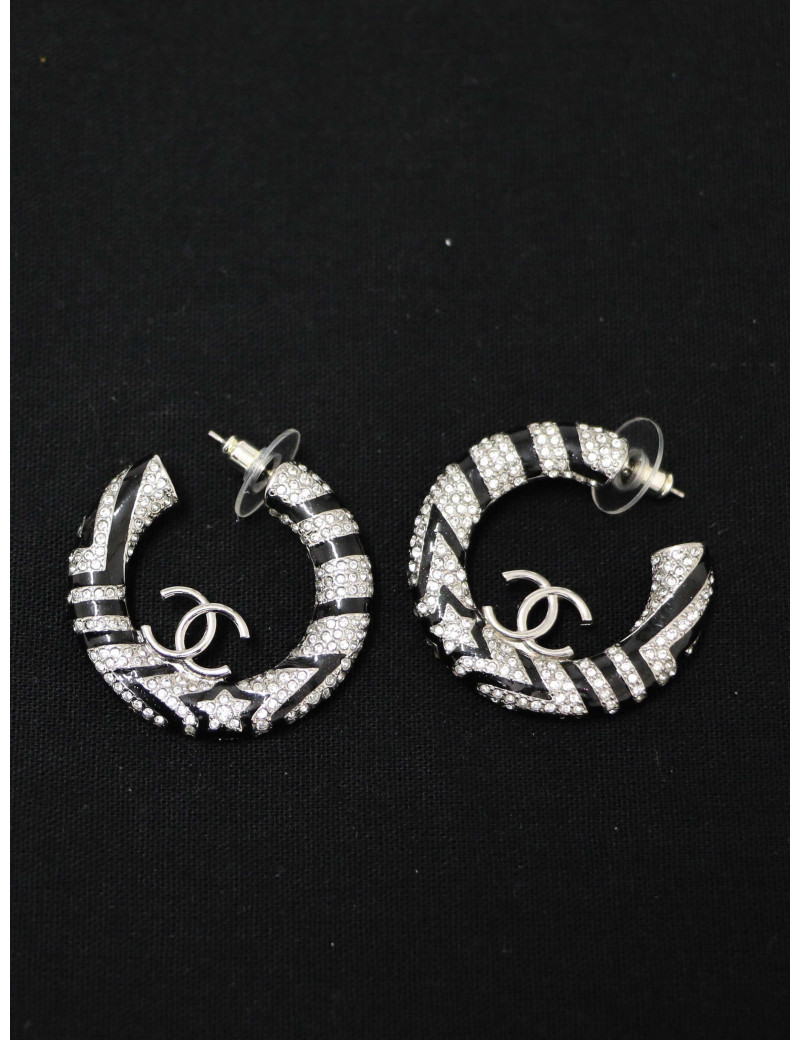 Créoles Chanel strass noir et blanc