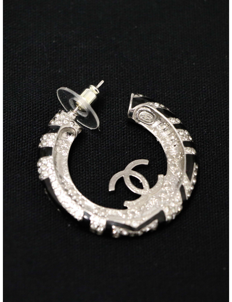 Créoles Chanel strass noir et blanc