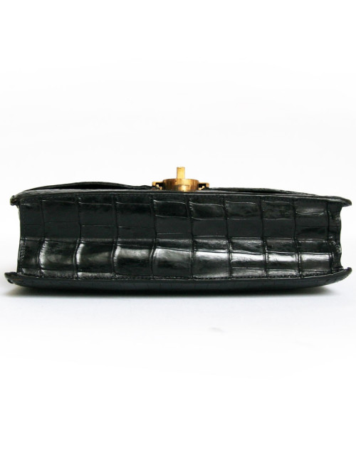 Sac HERMES vintage en crocodile porosus noir