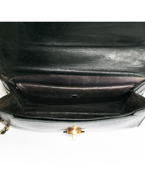 Sac HERMES vintage en crocodile porosus noir