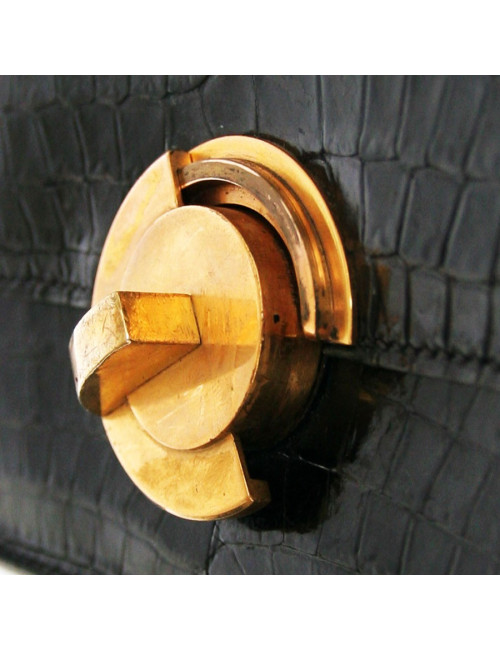 Sac HERMES vintage en crocodile porosus noir