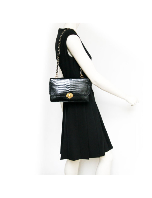 Sac HERMES vintage en crocodile porosus noir