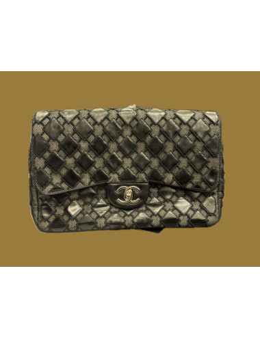 Sac Jumbo Chanel noir en soie et en cuir