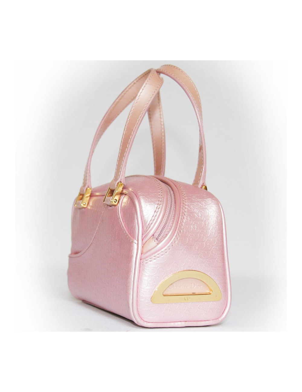 Petit sac CHRISTIAN DIOR en cuir verni rose monogrammée