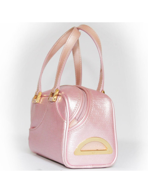 Petit sac CHRISTIAN DIOR en cuir verni rose monogrammée