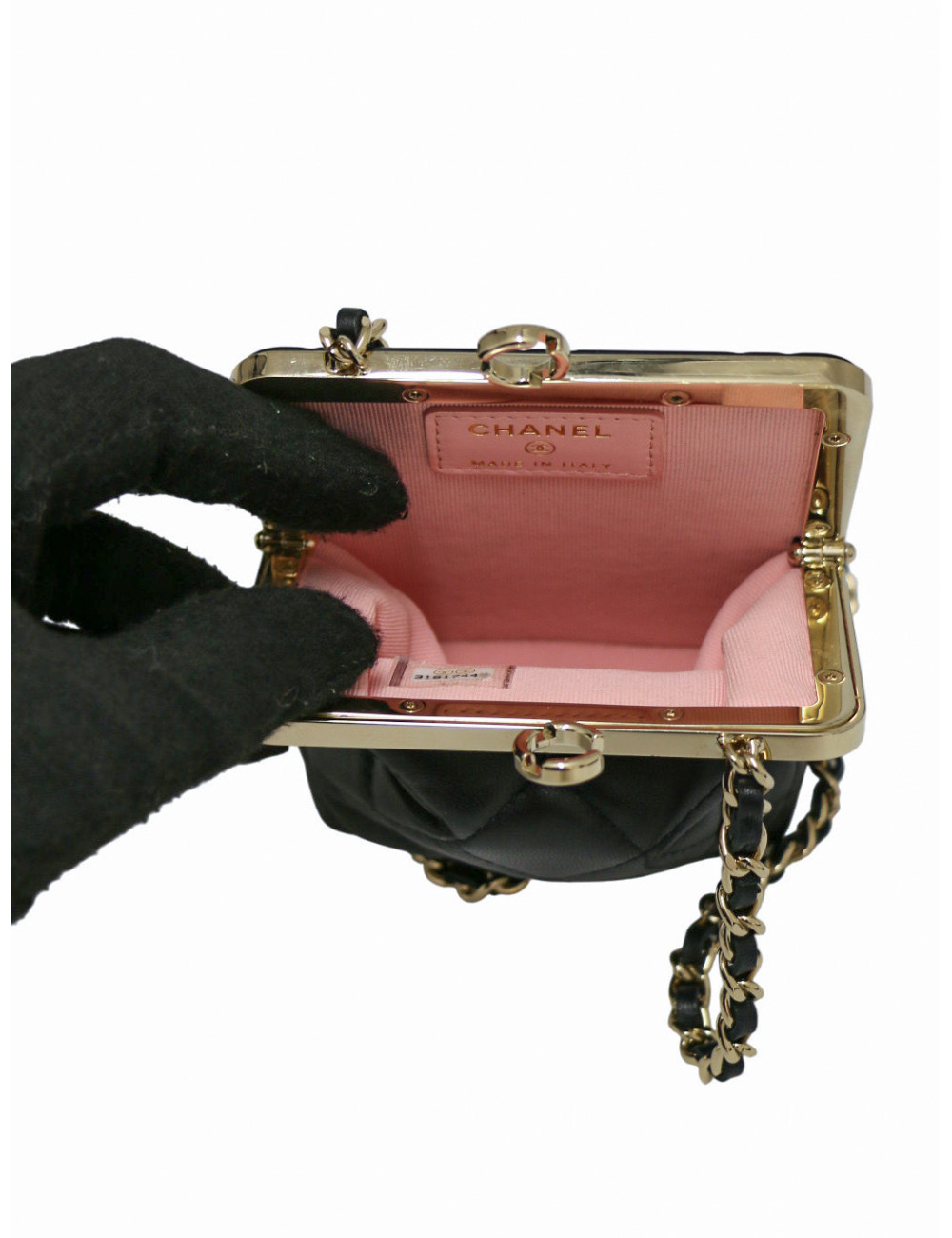 Mini sac Chanel cuir noir et résine