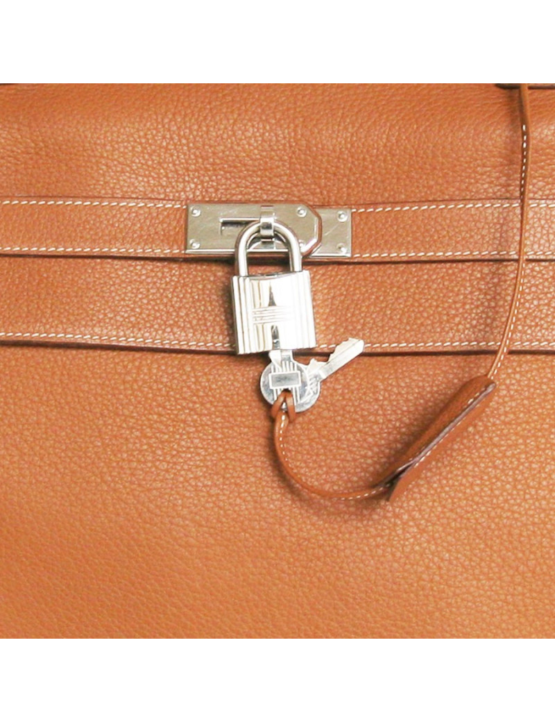 Sac Haut à courroies HERMES en cuir grainé camel