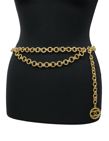 Ceinture chaine Chanel double rangs dorée 2