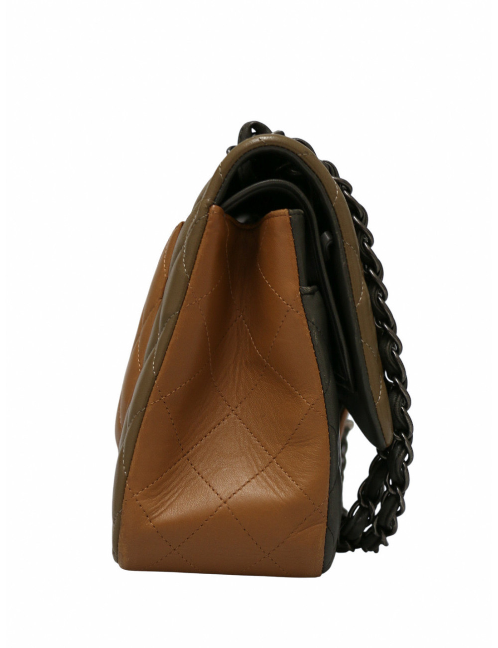 Sac Jumbo tricolore Chanel marron bijouterie argent