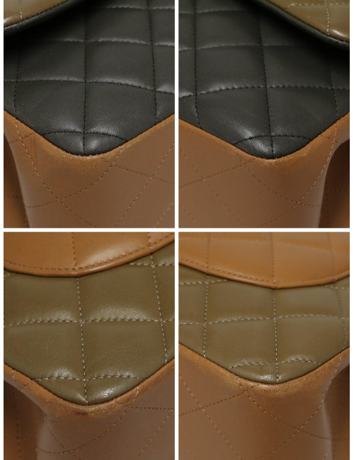 Sac Jumbo tricolore Chanel marron bijouterie argent