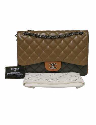 Sac Jumbo tricolore Chanel marron bijouterie argent 2