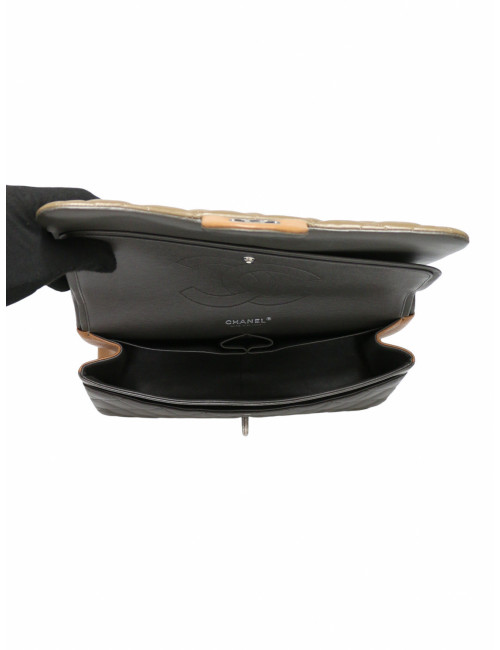 Sac Jumbo tricolore Chanel marron bijouterie argent