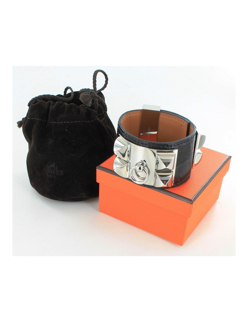 manchette CDC HERMES croco noir