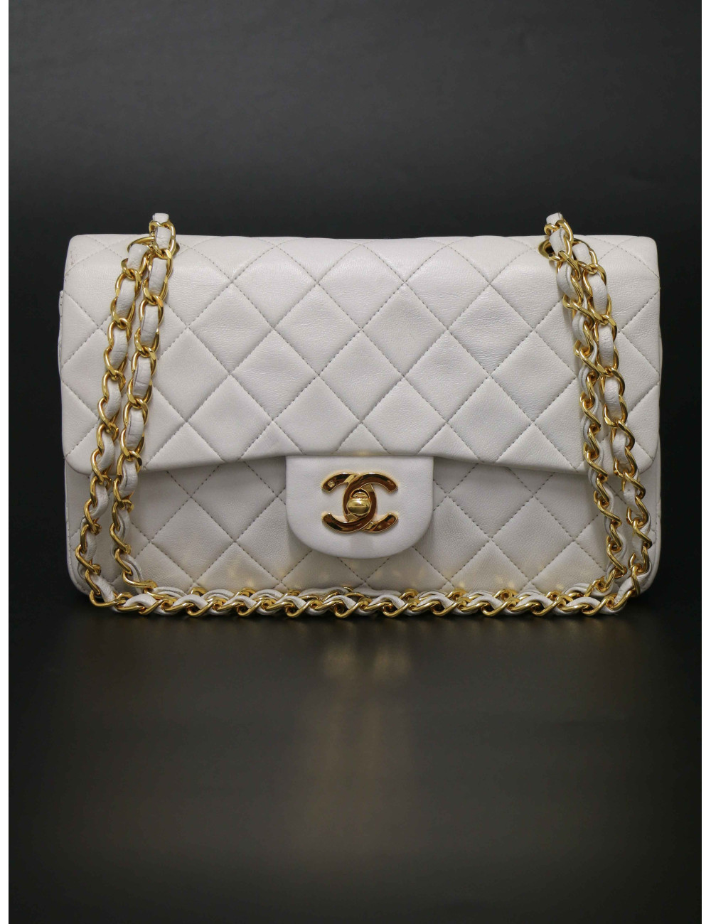 Sac Chanel Timeless 23 blanc bijouterie plaqué or 24K