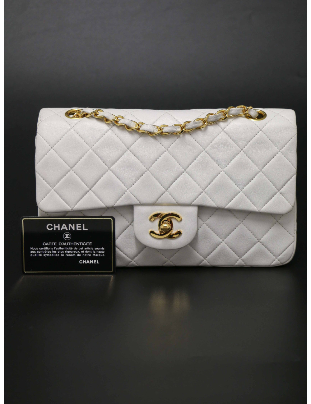 Sac Chanel Timeless 23 blanc bijouterie plaqué or 24K