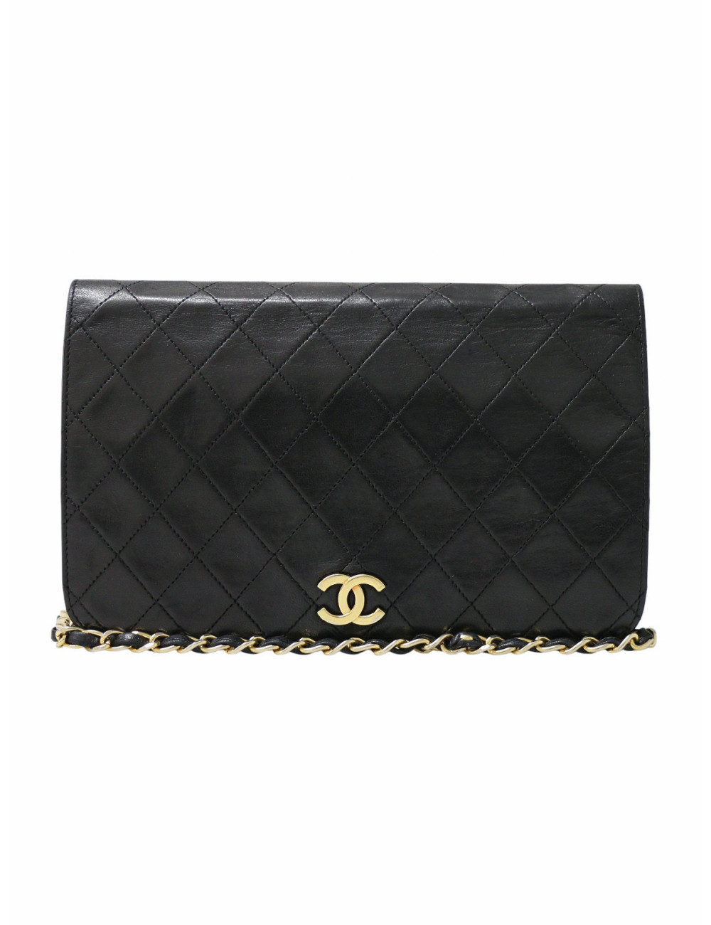 Sac Chanel cuir d'agneau matelassé noir Vintage