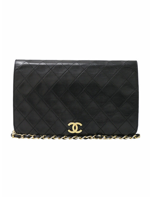 Sac Chanel cuir d'agneau matelassé noir Vintage