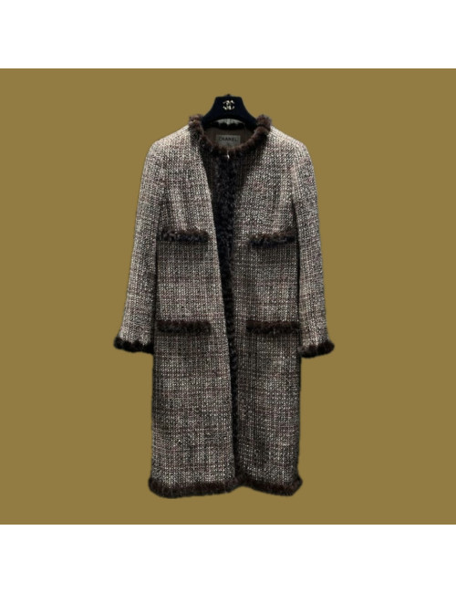 Manteau Chanel T44 tweed et empiècements vison