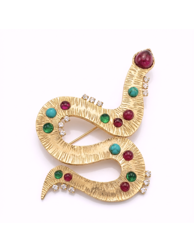 Broche serpent Marguerite de Valois pâte de verre
