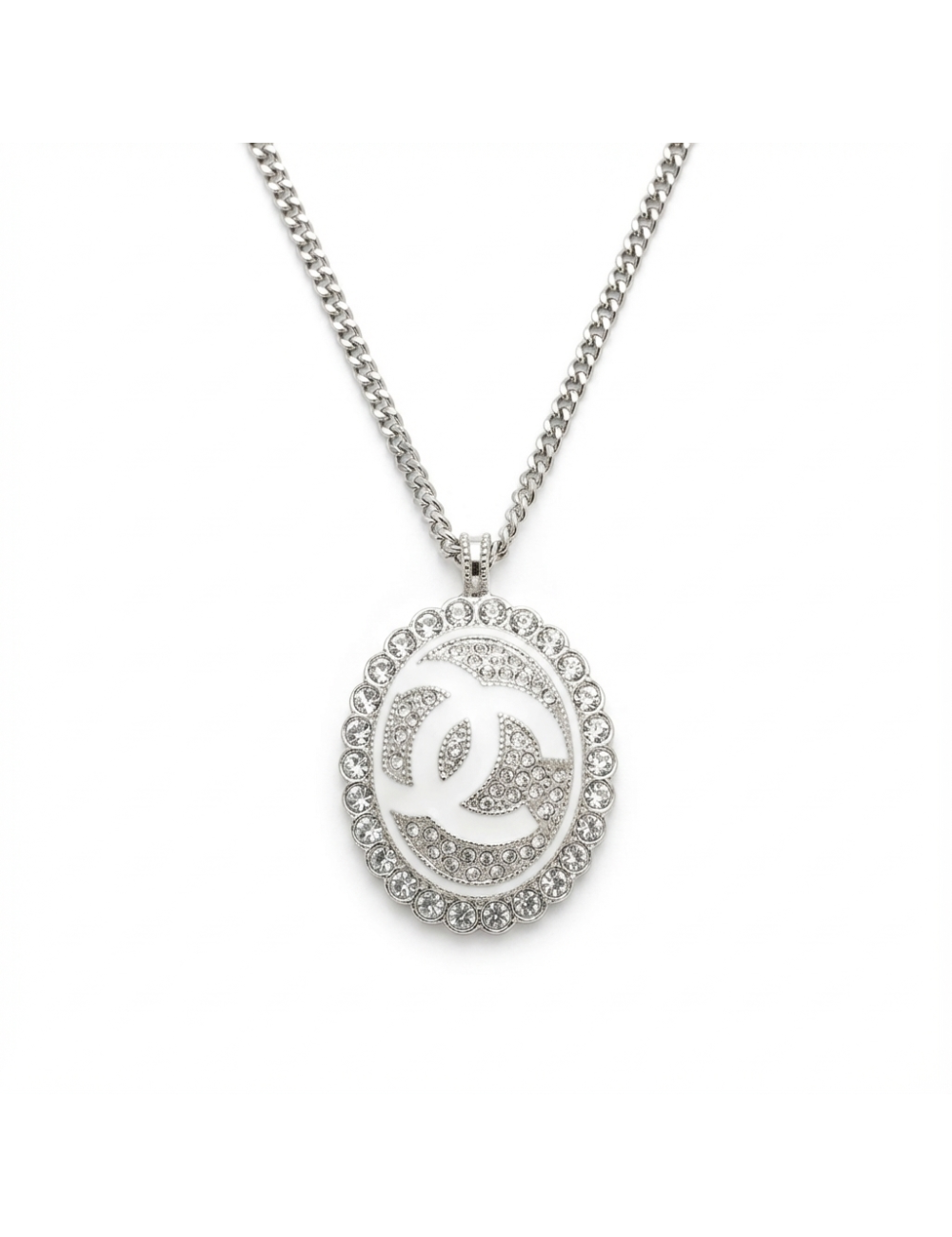 Pendentif CHANEL argent strass