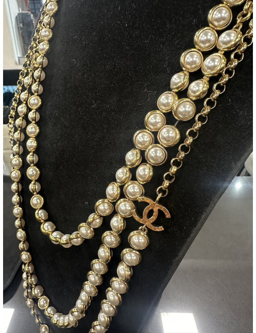 Sautoir Chanel perles triple rangs