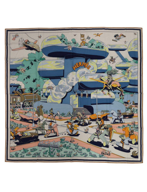 Châle Hermès 140 Locomotion cachemire et soie