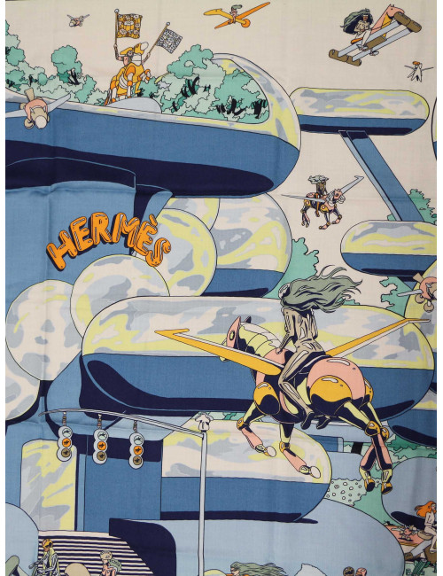 Châle Hermès 140 Locomotion cachemire et soie