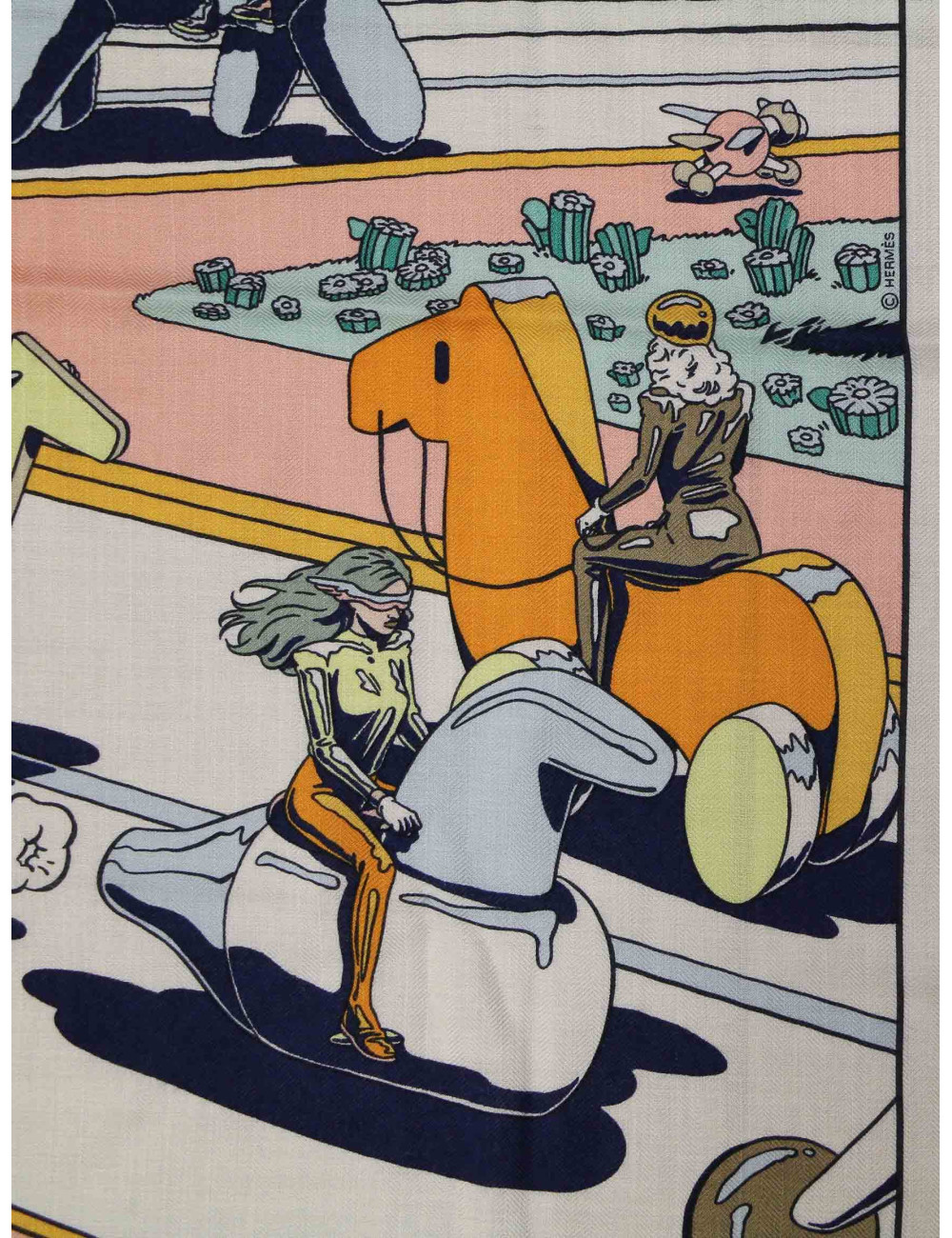 Châle Hermès 140 Locomotion cachemire et soie