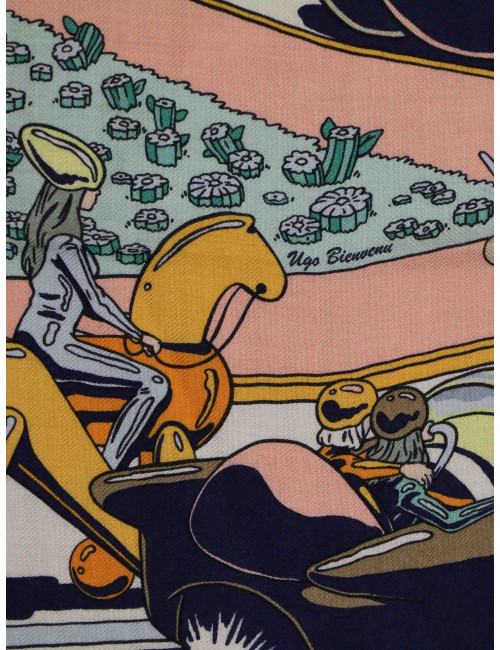 Châle Hermès 140 Locomotion cachemire et soie