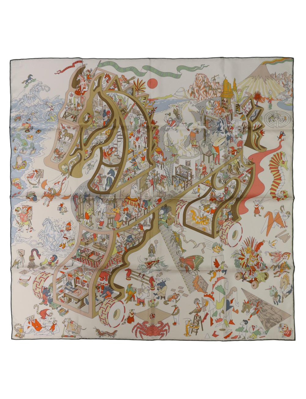 Carré Hermès Academia Hippica roulotté vert