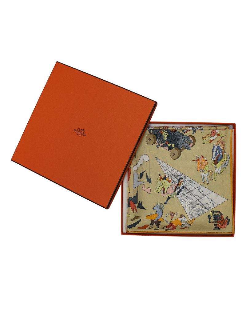Carré Hermès Academia Hippica roulotté orange