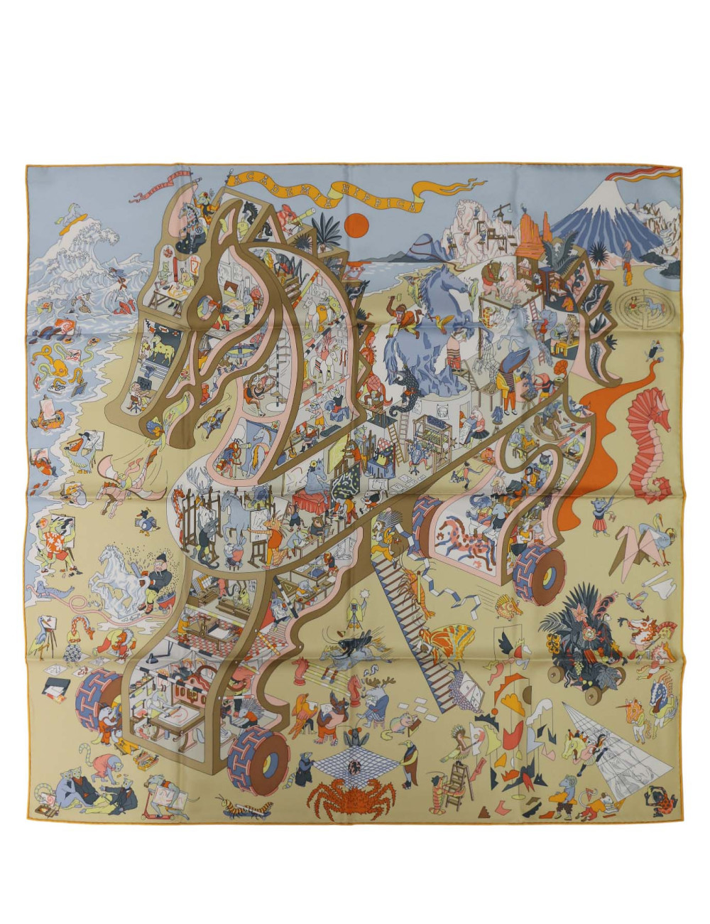 Carré Hermès Academia Hippica roulotté orange