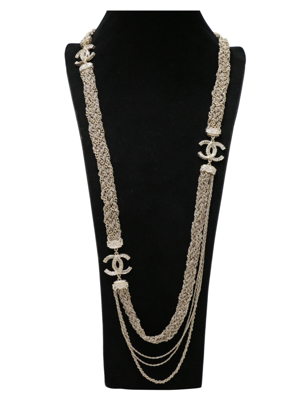 Sautoir Chanel chaines entrelacées strass