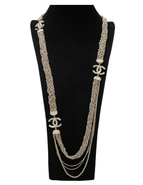 Sautoir Chanel chaines entrelacées strass